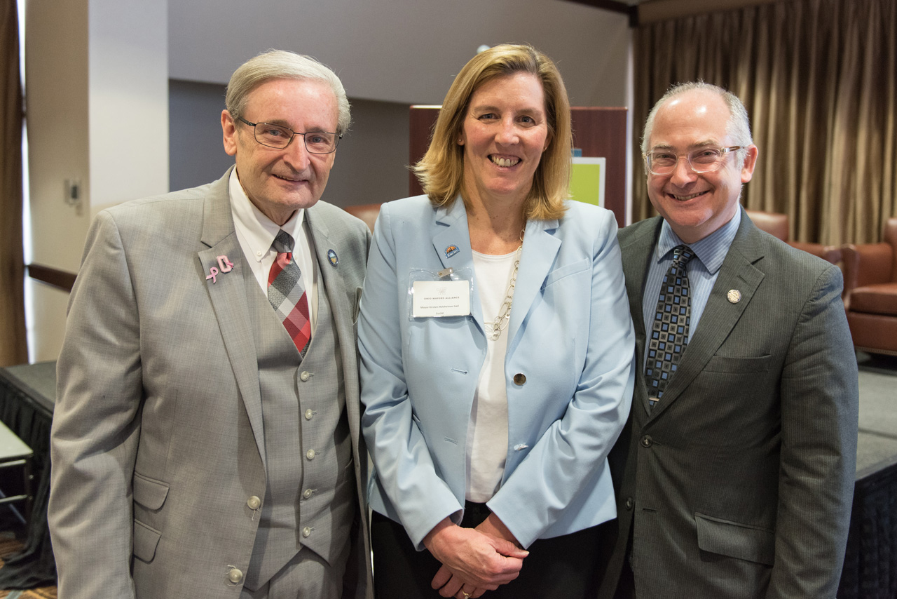 Rep. Smith with Euclid's Mayor, Kirsten Holzheimer, at an event with the Ohio Mayors Alliance