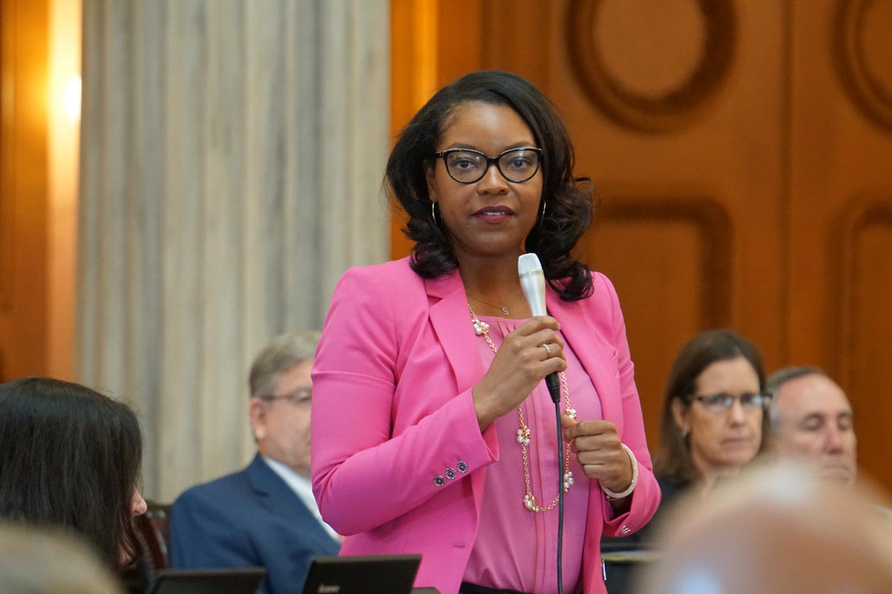 Leader Sykes speaks on the House floor in opposition to a near-total abortion ban that would prohibit abortions in Ohio long before most women know they are pregnant