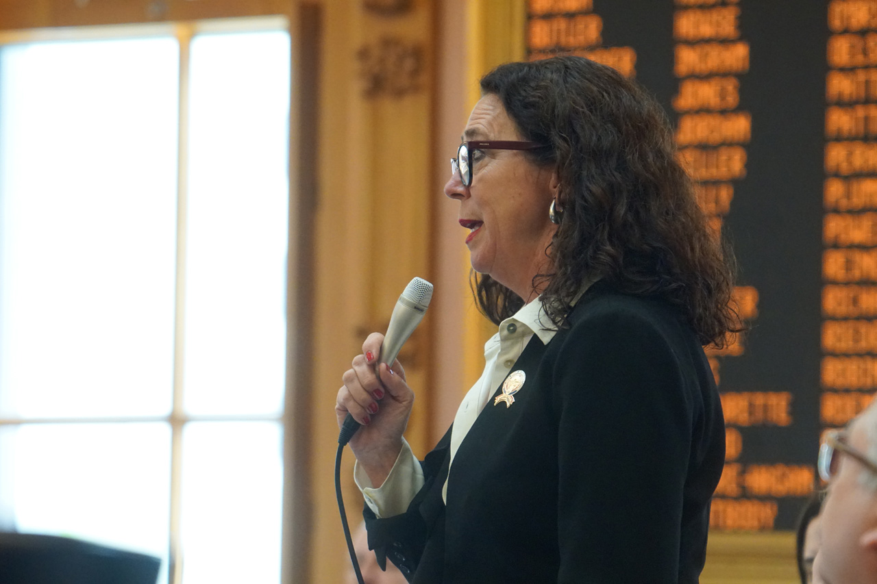 Rep. Lepore-Hagan speaks during session in favor of HB 154, bipartisan legislation to end school takeovers and restore local control