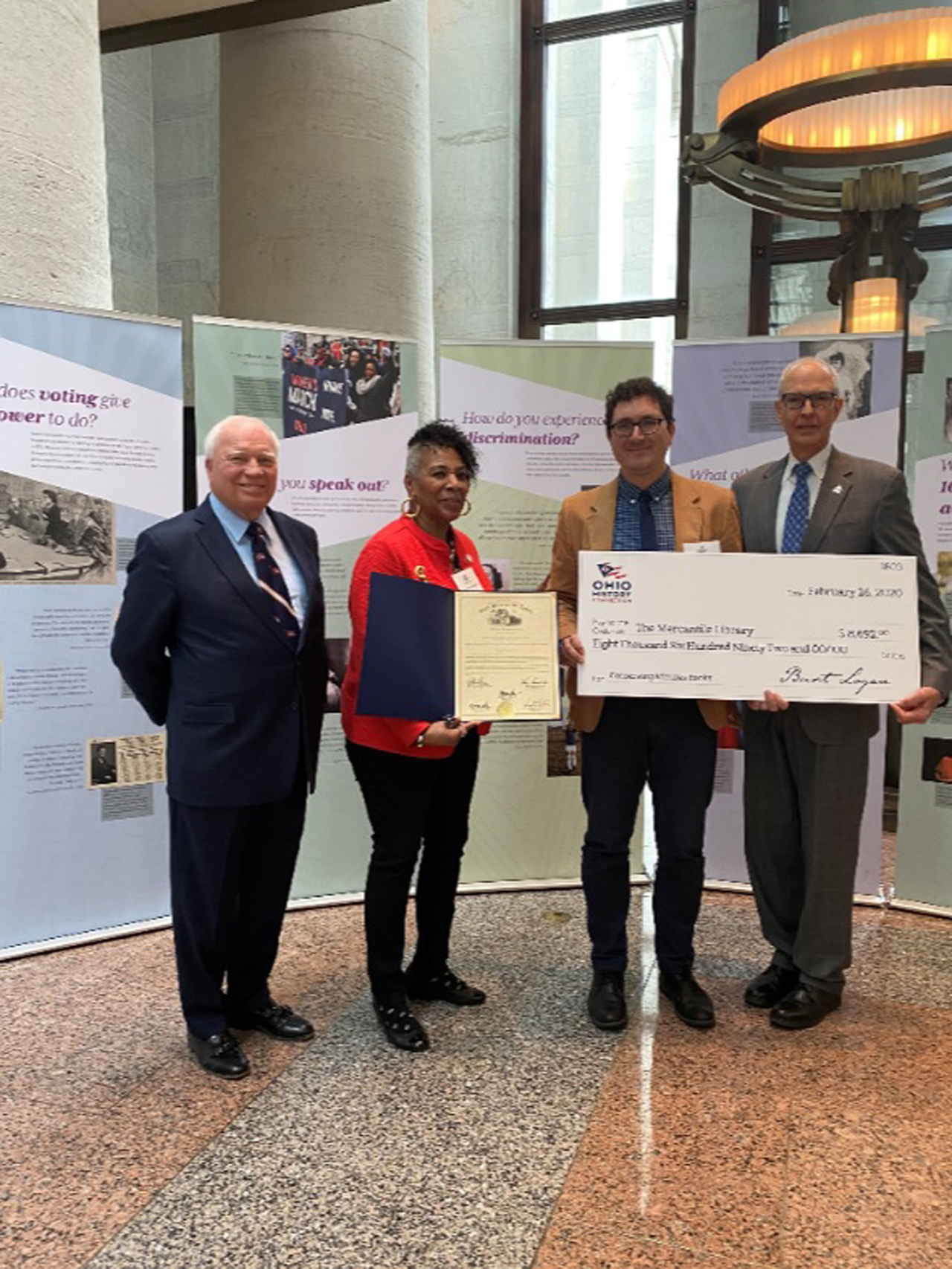 Rep. Ingram at the Statehood Day Celebration with members of the Cincinnati Museum Center and the Mercantile Library, who received Ohio History Grants.