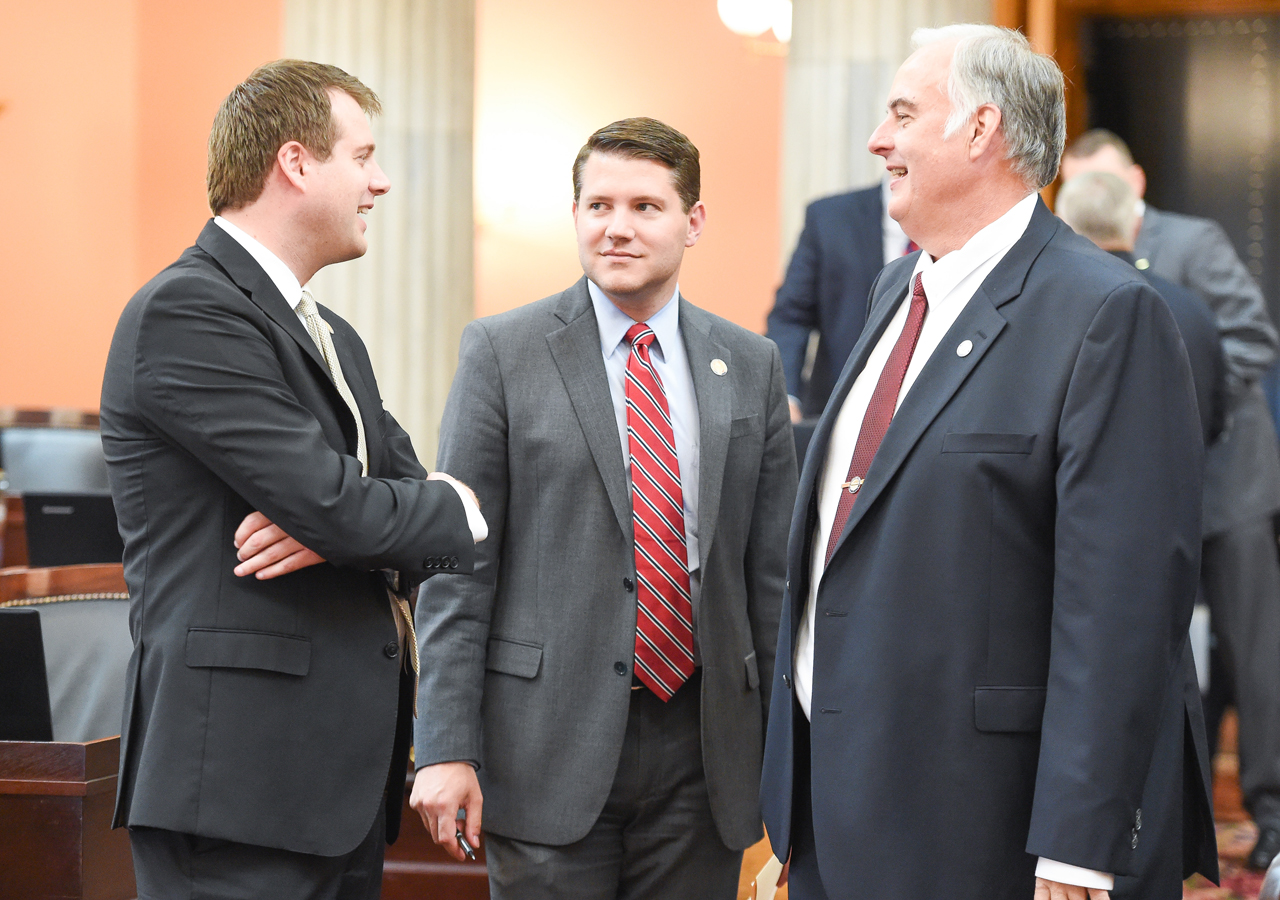 Reps. Merrin, Goodman and Stein before House Session