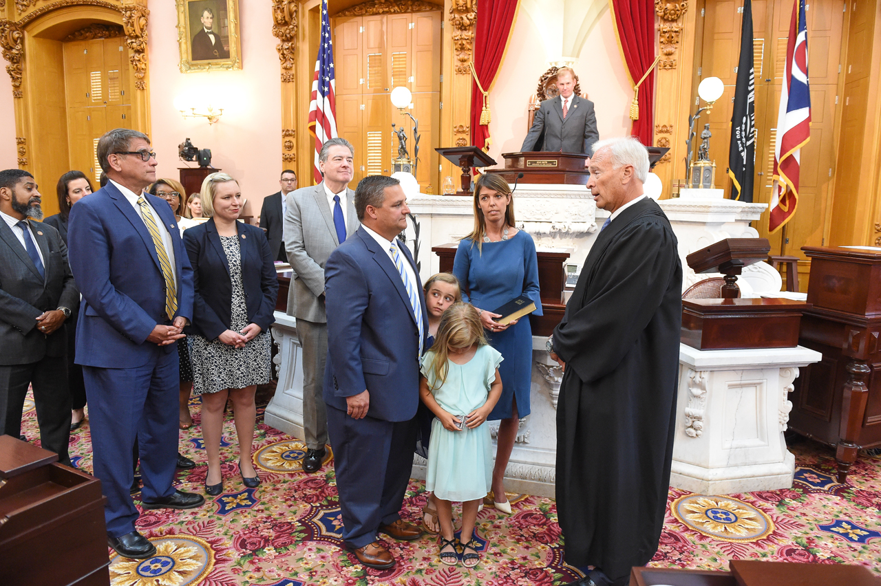 Shane Wilkin is sworn in as state representative of the 91st Ohio House District during House session June 20, 2018.