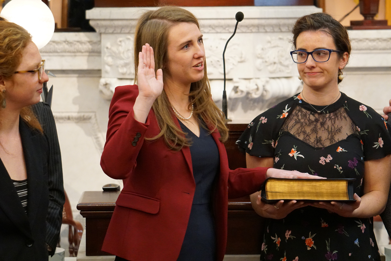Rep. Bride Rose Sweeney being sworn in to the 132nd General Assembly