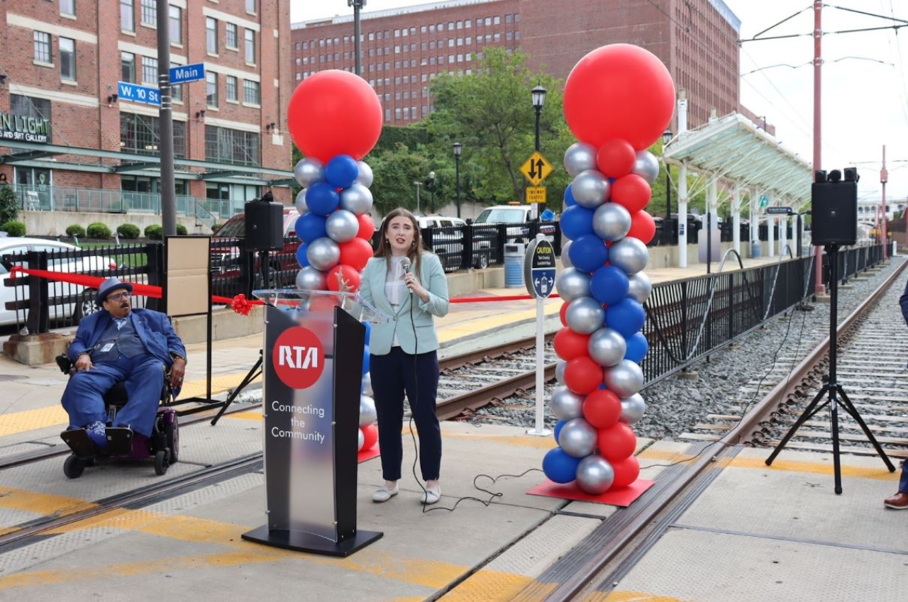 Rep Sweeney speaks at the Greater Cleveland RTA Waterfront Line Grand Re-Opening