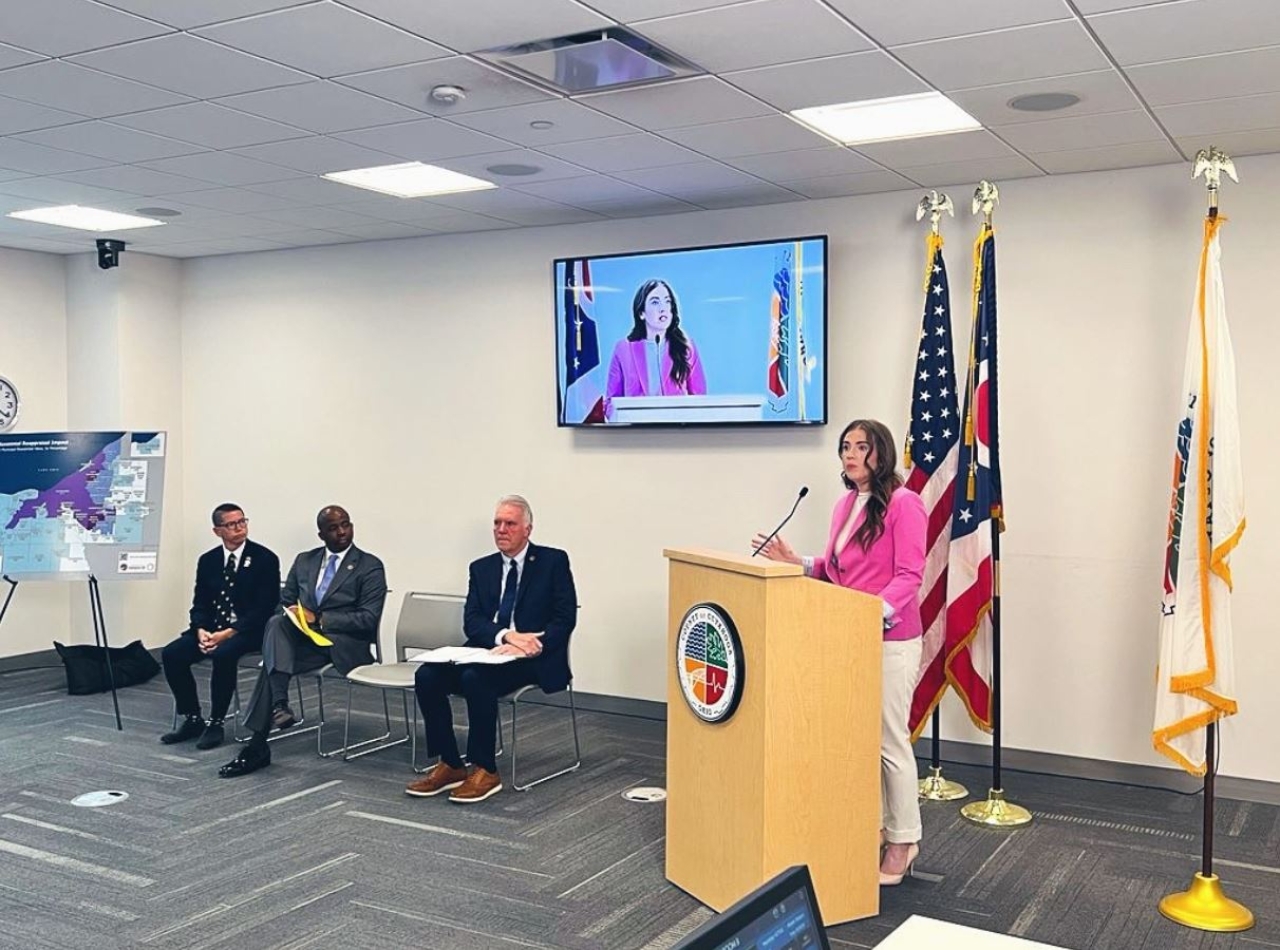 Rep Sweeney hosts a press conference with Cuyahoga County Executive Chris Ronayne and statehouse colleagues addressing state-mandated property valuation changes.