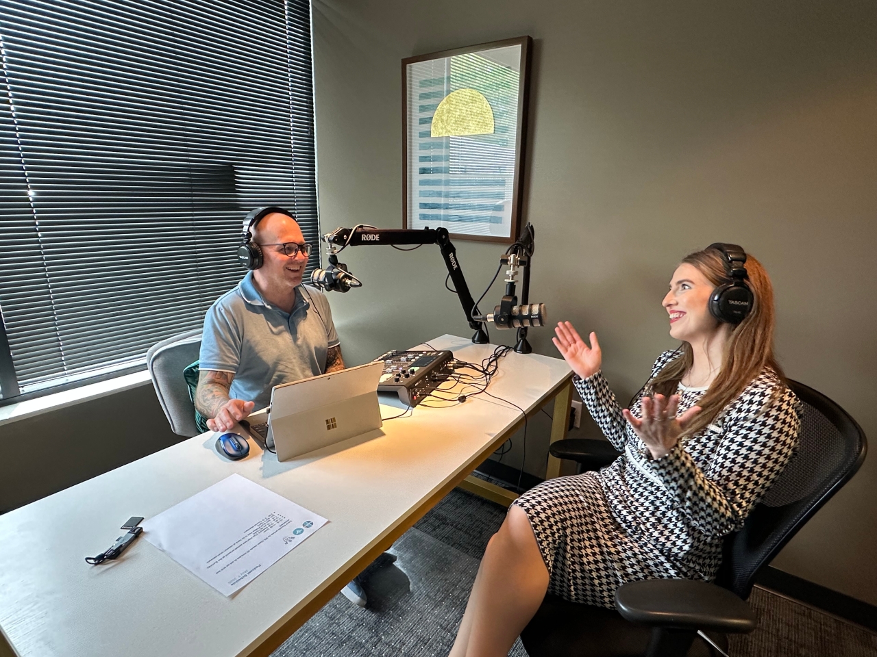 Rep. Sweeney records a podcast with the Ohio Alliance of Direct Support Professionals about her work to increase wages for DSP workers in Ohio