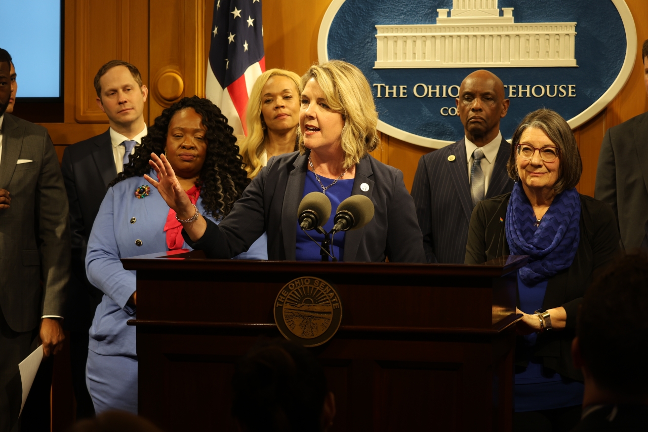 Leader Russo with House and Senate members at the 2025 State of the State Response Press Conference