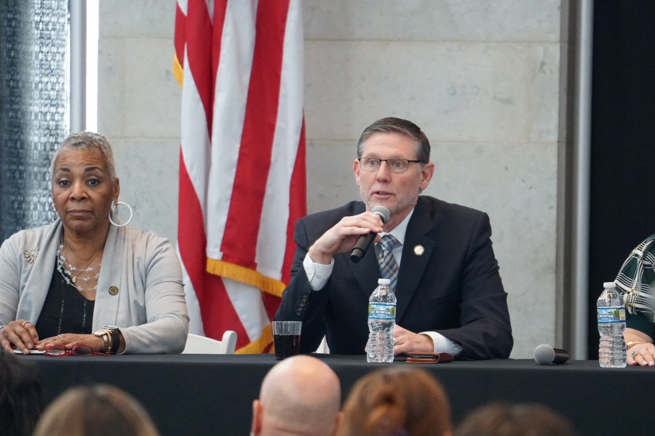 Rep. Miller speaking during a panel for Nurses Day at the Statehouse