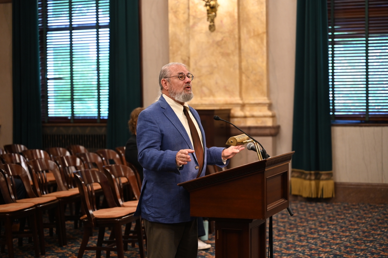 Rep. Callender provides testimony before the Senate State and Local Government Committee on his bill to establish James A. Garfield Day in Ohio.