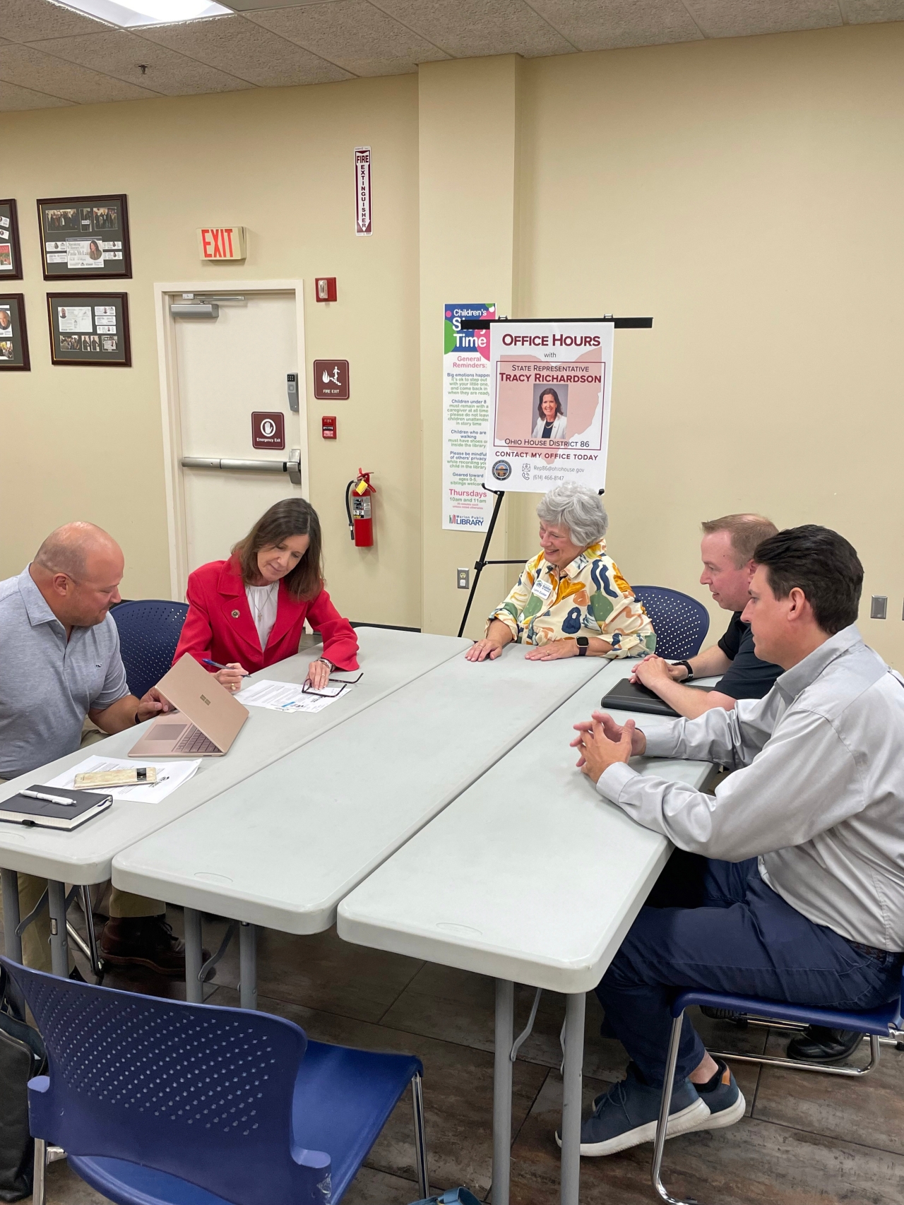 Representative Richardson met with Lynn Zucker, Ryan Miller, Todd Miller, and Ian Weir (far left) of Habitat for Humanity during Marion in-district hours.