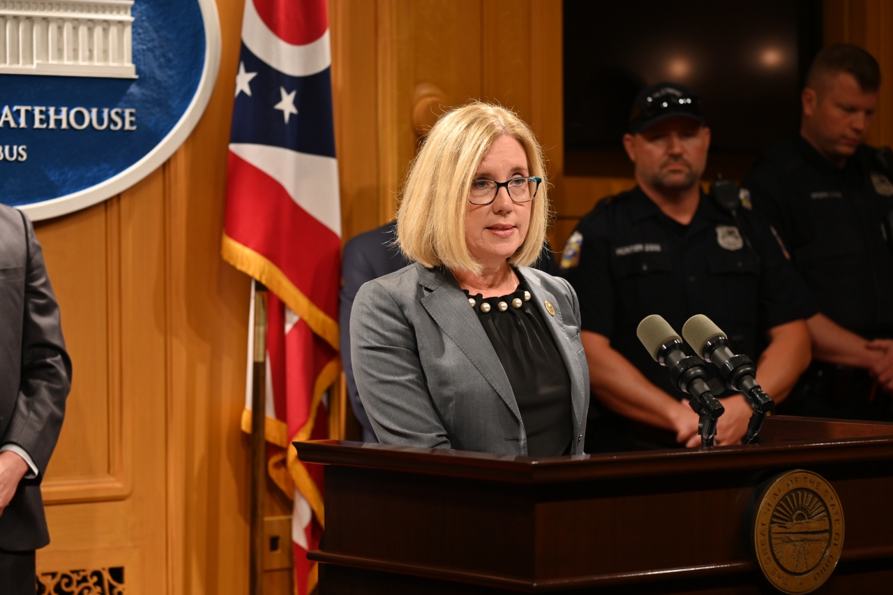 Rep. Abrams holds a press conference on her bill to modernize the Ohio Police and Fire Pension Fund.