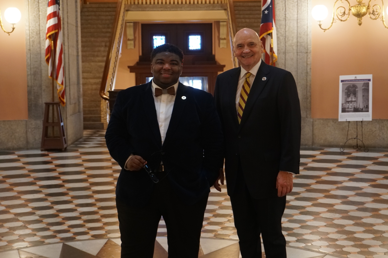 Rep. Dontavius Jarrells and Rep. Tom Young after providing sponsor testimony before the Senate Health Committee on H.B. 281, legislation to remove derogatory language from the Ohio Revised Code