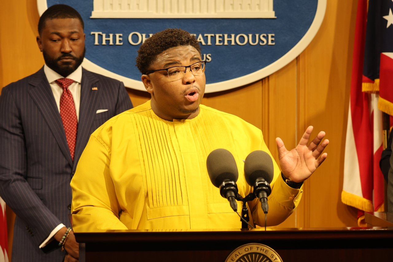Rep. Jarrells speaking at the OLBC Black History Month Press Conference