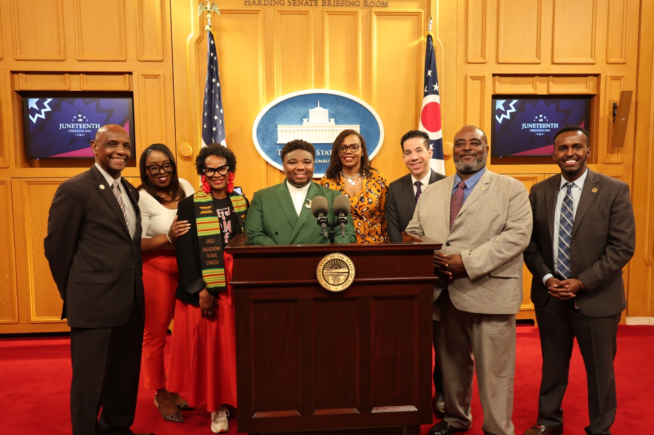 Rep. Jarrells with members of OLBC at 2025 press conference recognizing Juneteenth.
