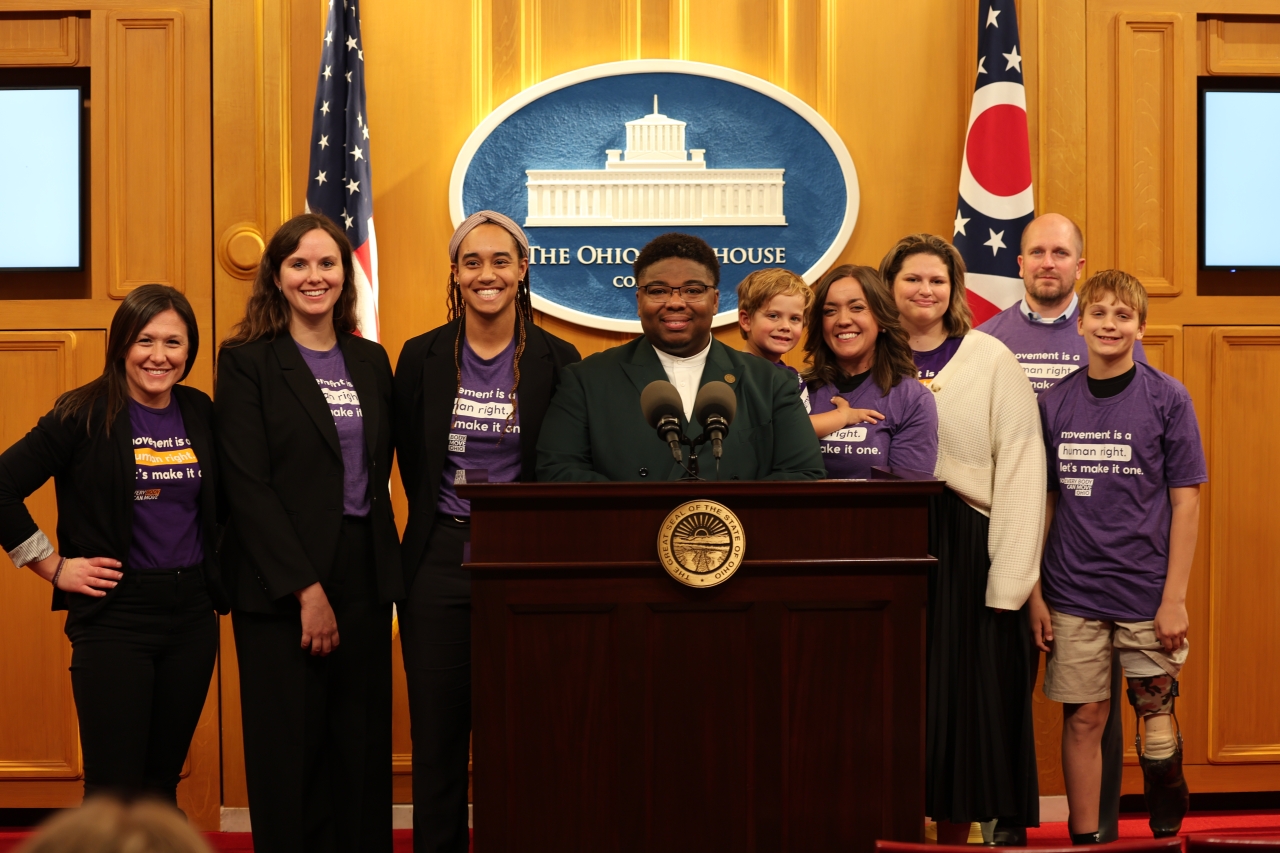 Rep. Jarrells and advocates hold a press conference to introduce the So Every Body Can Move Bill.