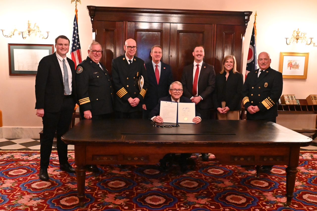 Ohio Governor DeWine signs bill sponsored by Hall to establish process to update training subjects for EMS personnel.