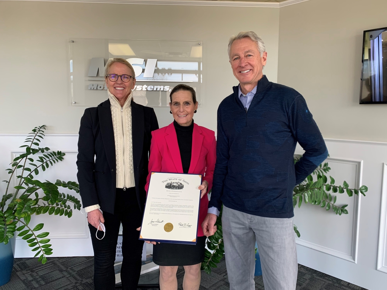 Rep. Schmidt congratulates owners Dan and Jill Freshley of Motor Systems, Inc. in Milford on the occasion of their 25th Anniversary.