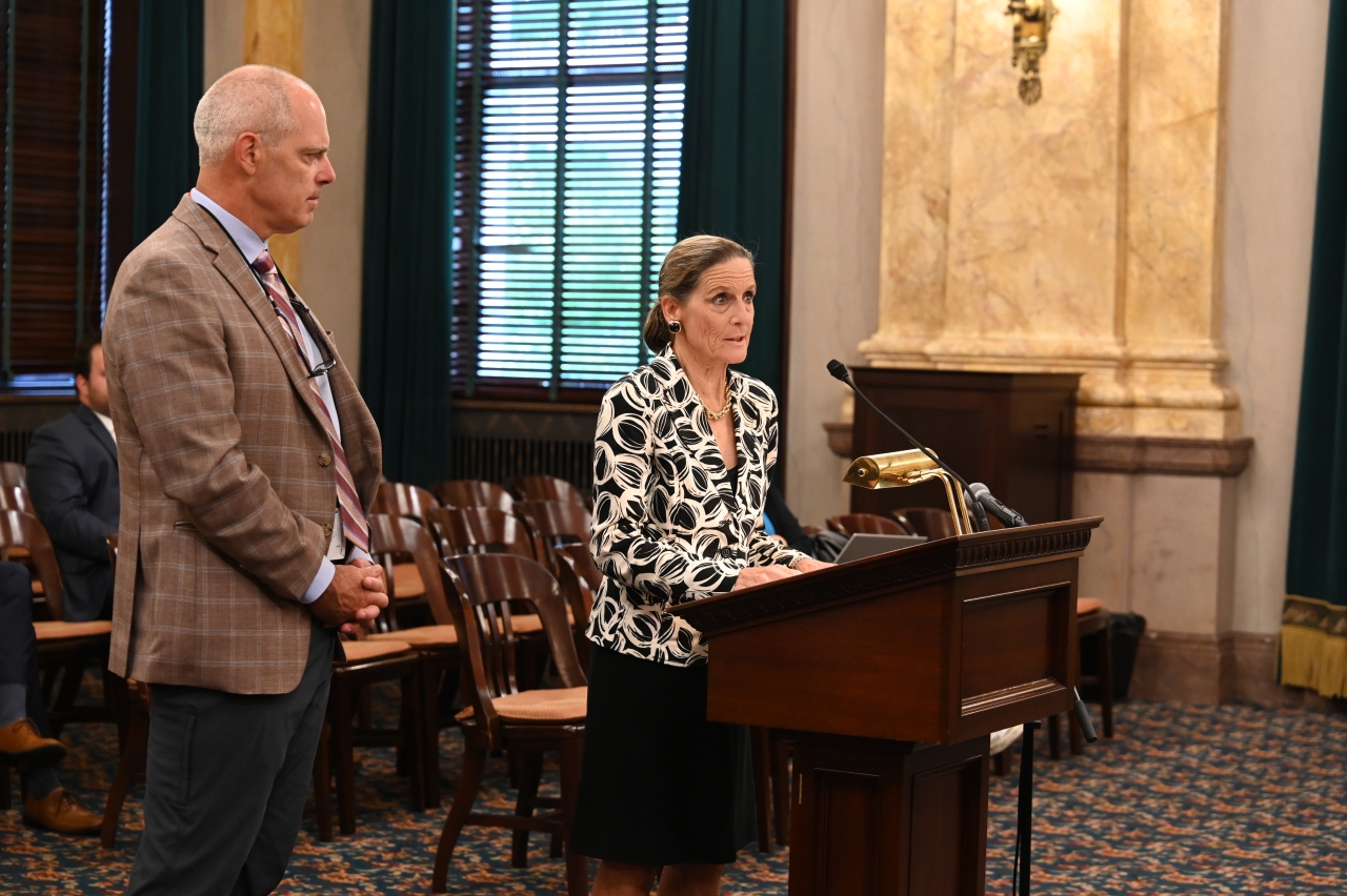 Rep. Schmidt provides sponsor testimony before the Senate Local Government Committee on legislation to improve the village dissolution process.