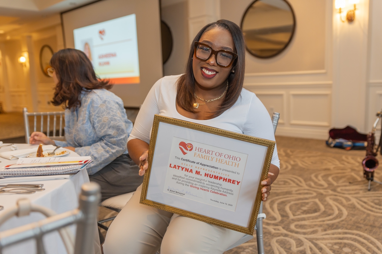 Representative Humphrey receiving recognition for delivering the Keynote to the 2025 Giving Hearts Celebration