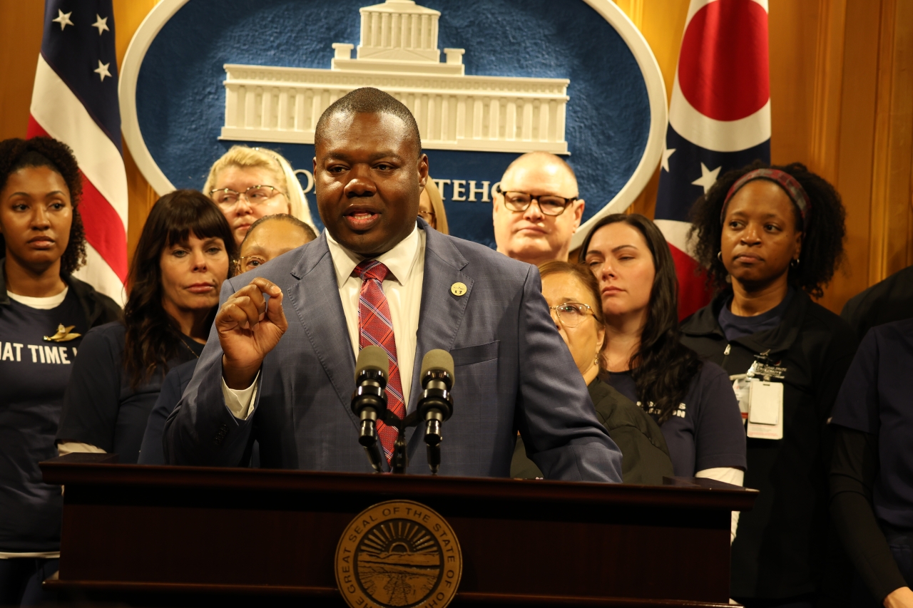 Rep. Rogers speaks at a press-conference regarding the Workforce and Safe Patient Care Act