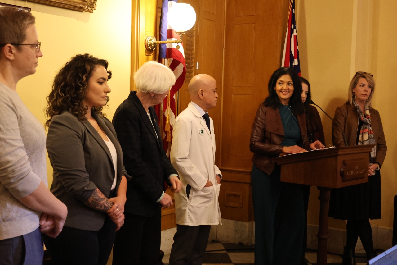 Rep. Somani speaks at a press conference introducing her legislation, The Reproductive Care Act.