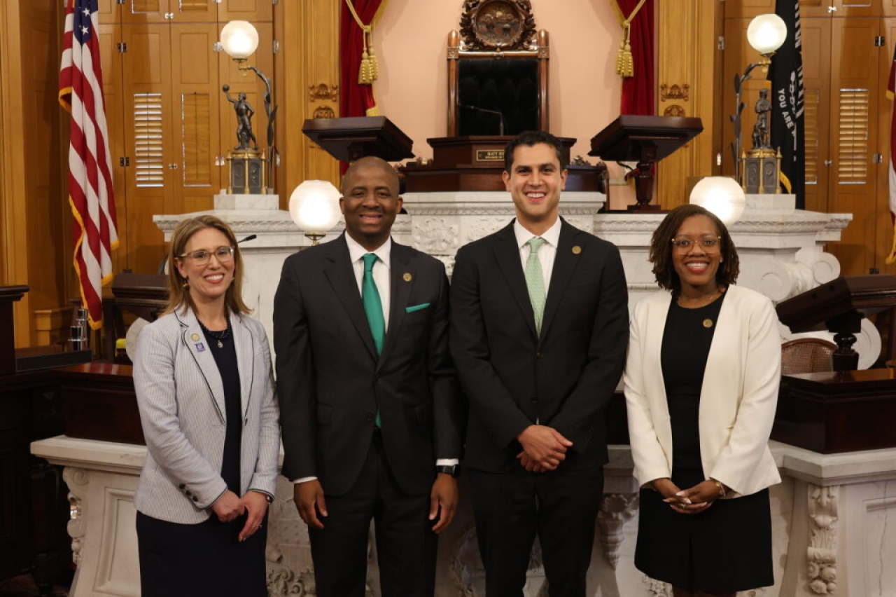 Leader Isaacsohn stands with the new Minority Leadership Team of the 136th GA