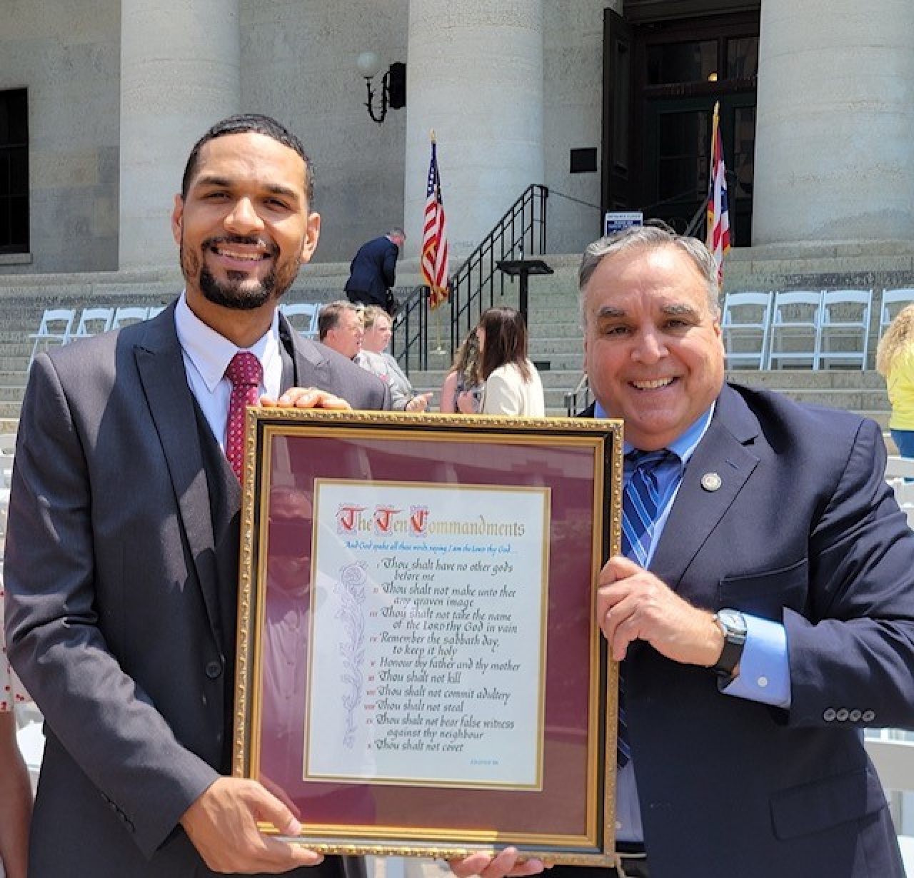 Rep. Williams receiving a commemorative Ten Commandments plaque from the Ohio Christian Alliance