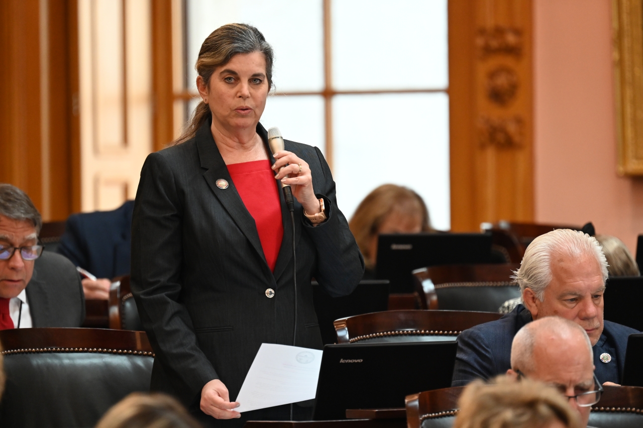 Representative Lear speaks on the House floor during session.