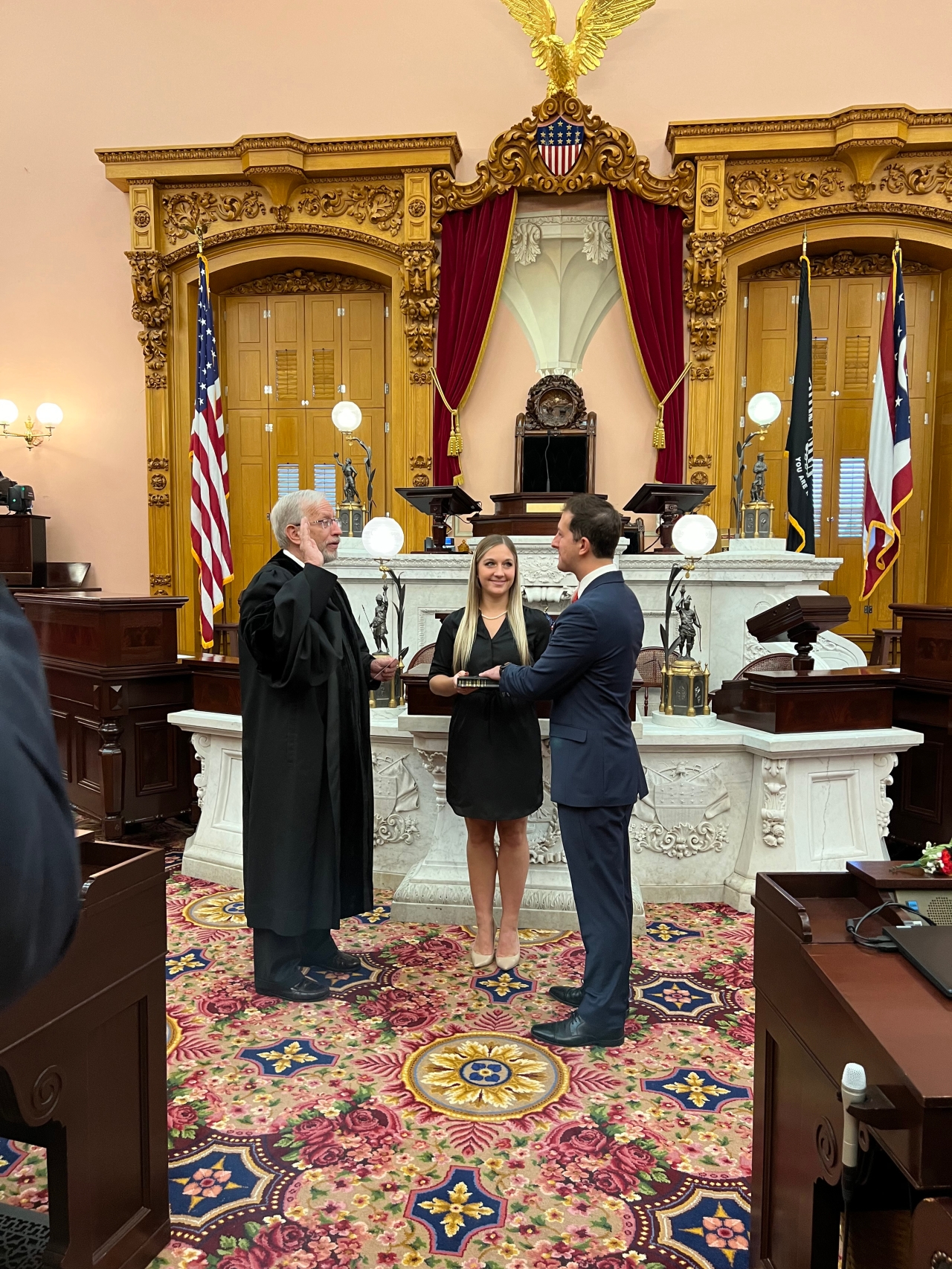 Rep. Santucci is Sworn in for the 135th General Assembly accompanied by his wife.