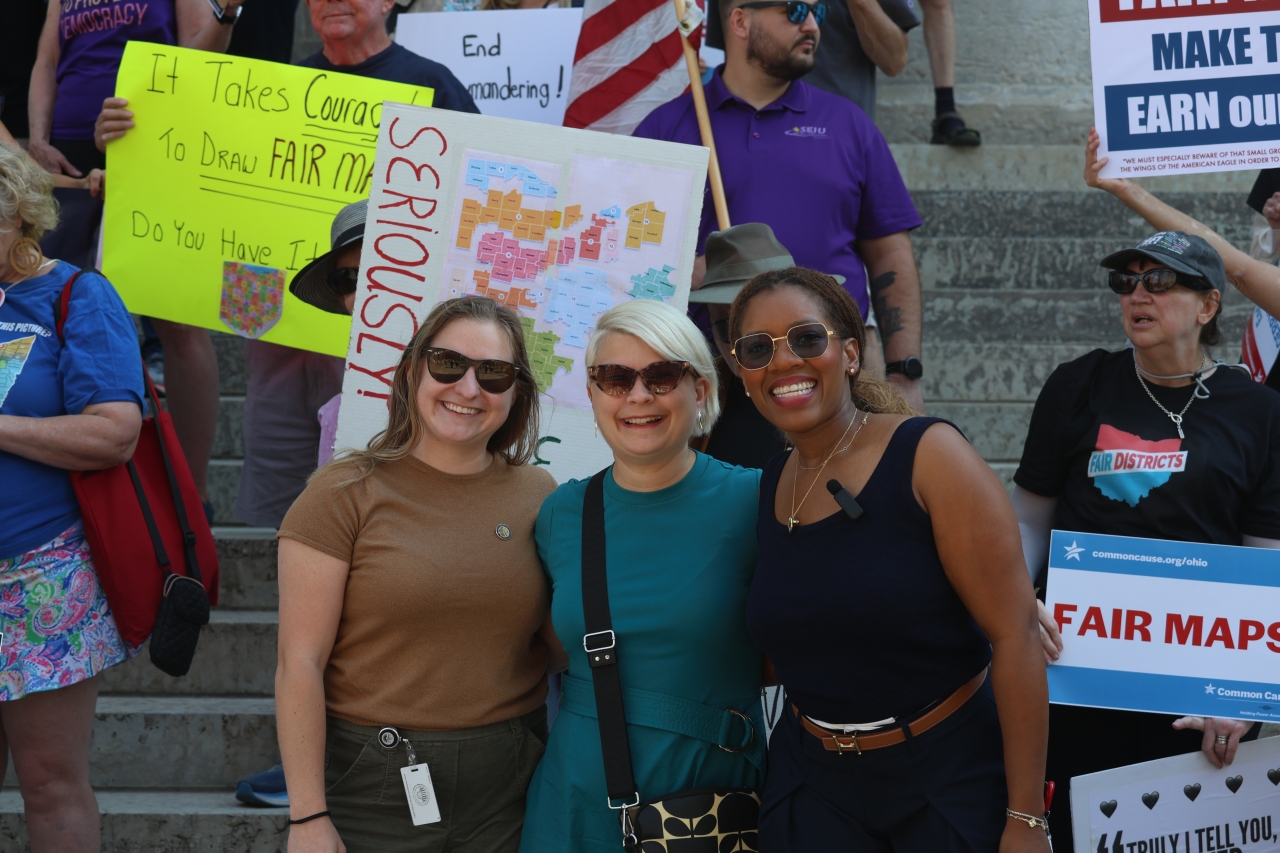Reps. Cockley, Grim & Tims (Left to Right)  at the Fair Maps Rally 2025