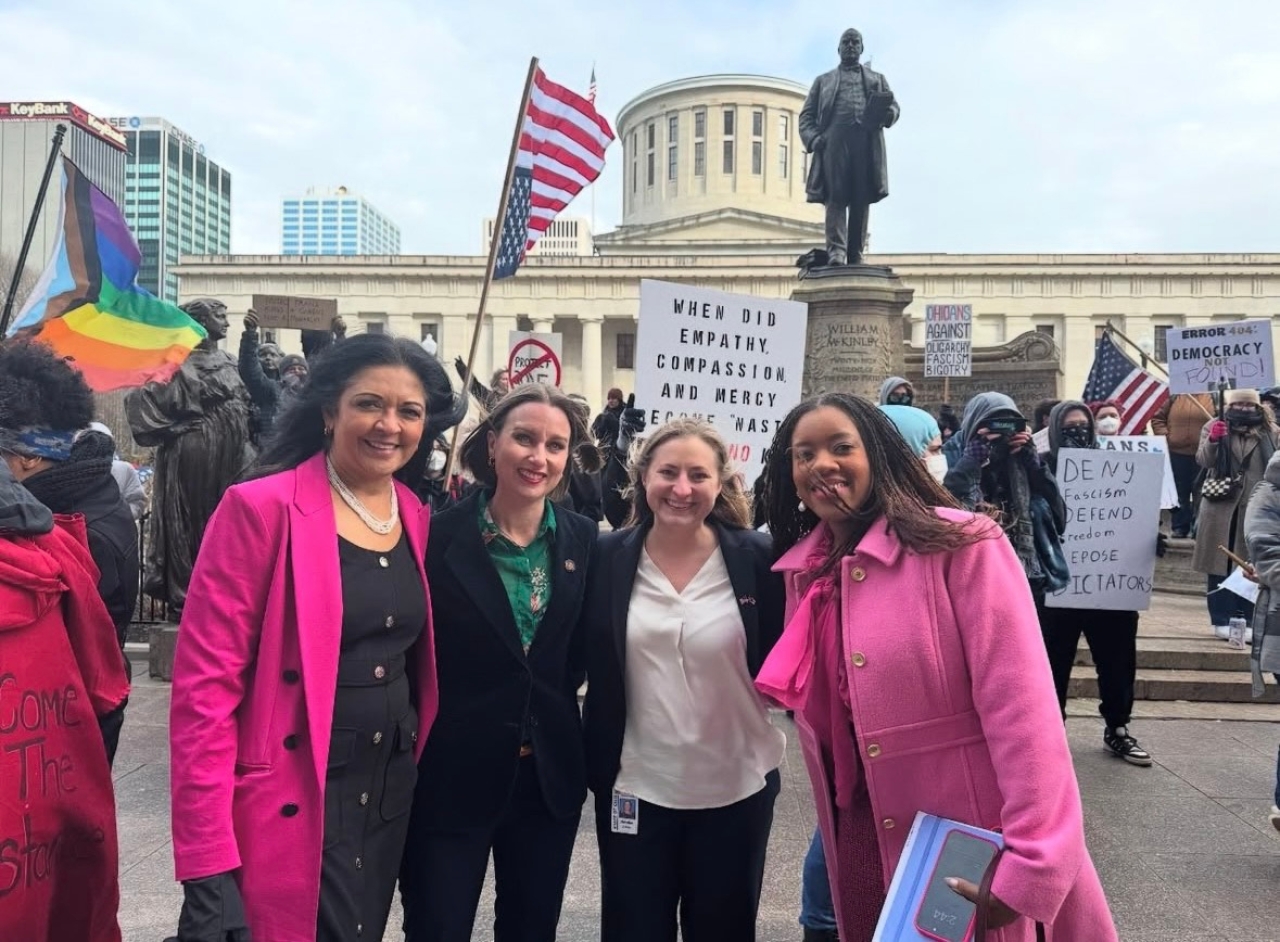Rep. Lett outside of the Ohio Statehouse with Rep. Somani, Rep. Cockley and Rep. Tims