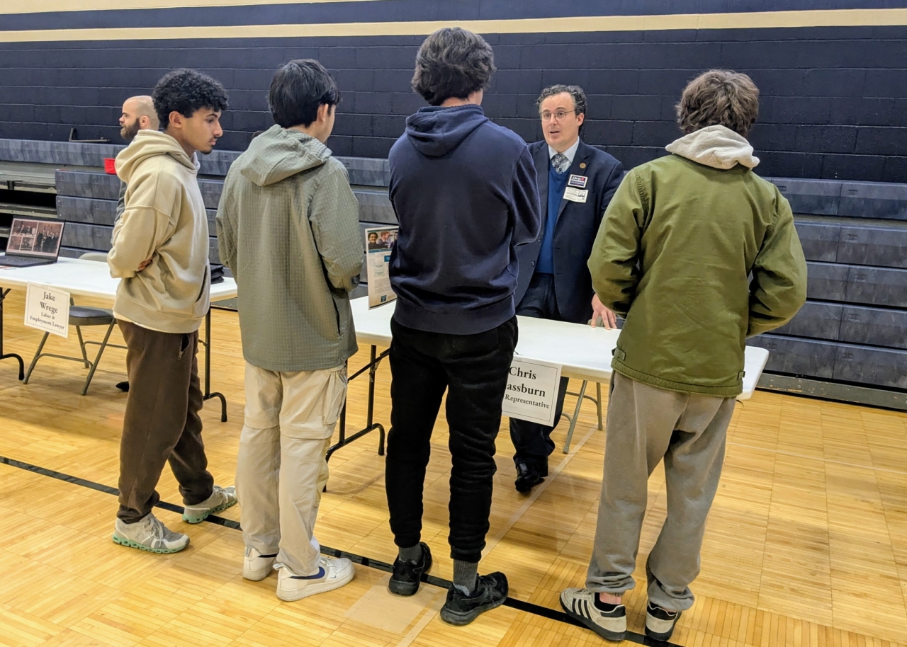 Rep. Glassburn speaks to a group of students at local school career fair