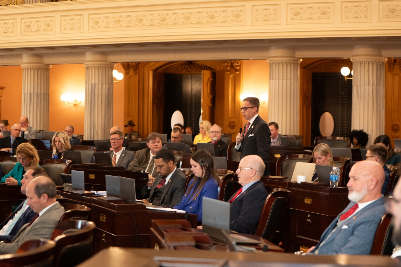 Rep. Dovilla speaks on the House floor during session