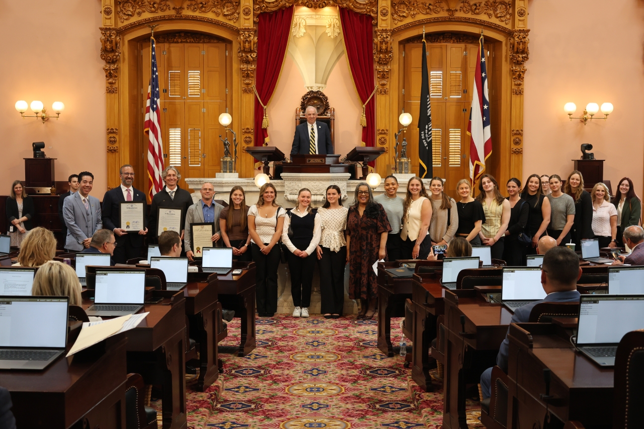 Rep. Hall sponsors House Resolution 428, honoring the University of Akron women's swimming and diving team for securing their crown at the Mid-American Conference Championship for the fifth consecu