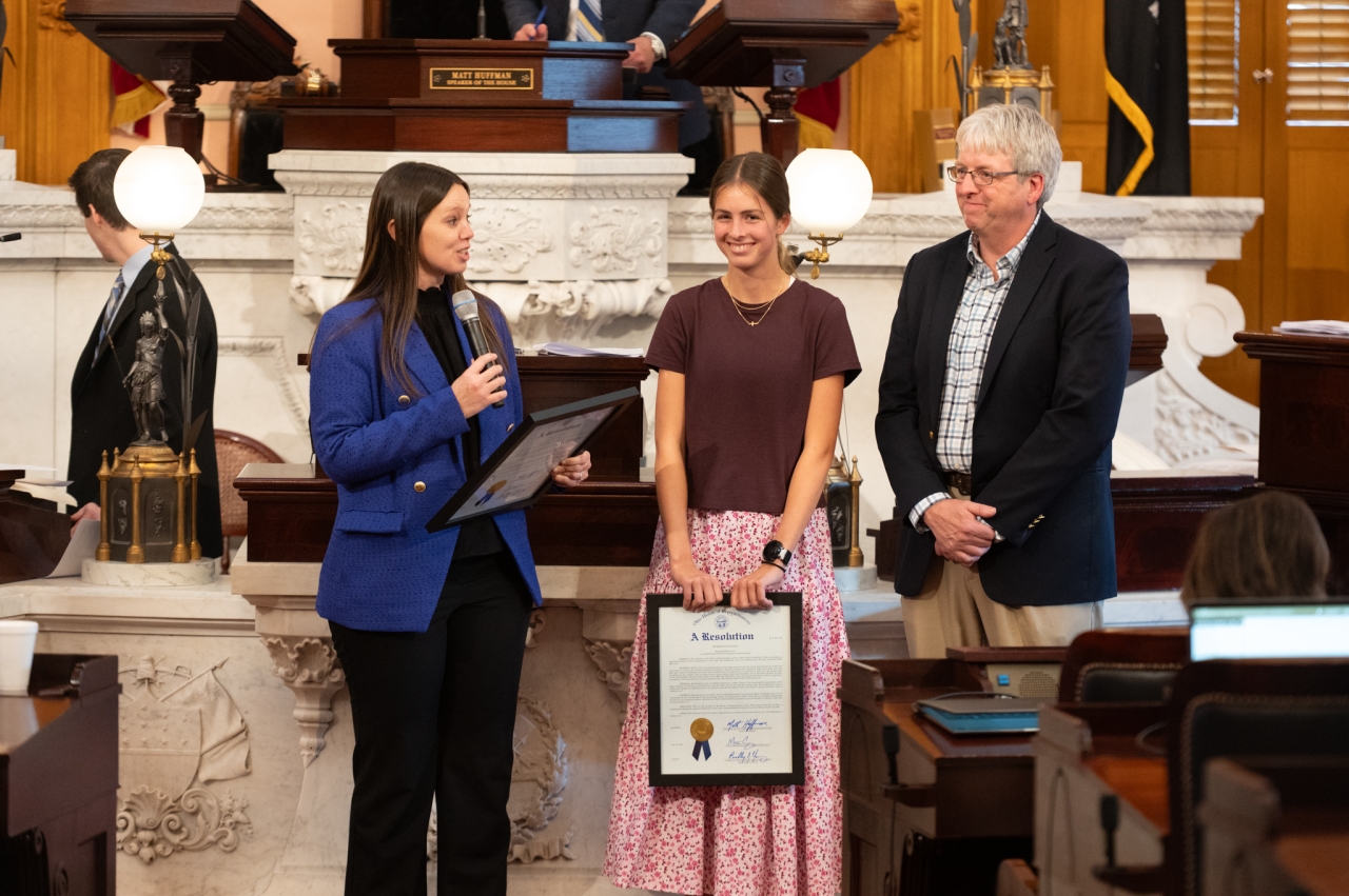Rep. Craig honors Kaitlyn Carr on the House floor.