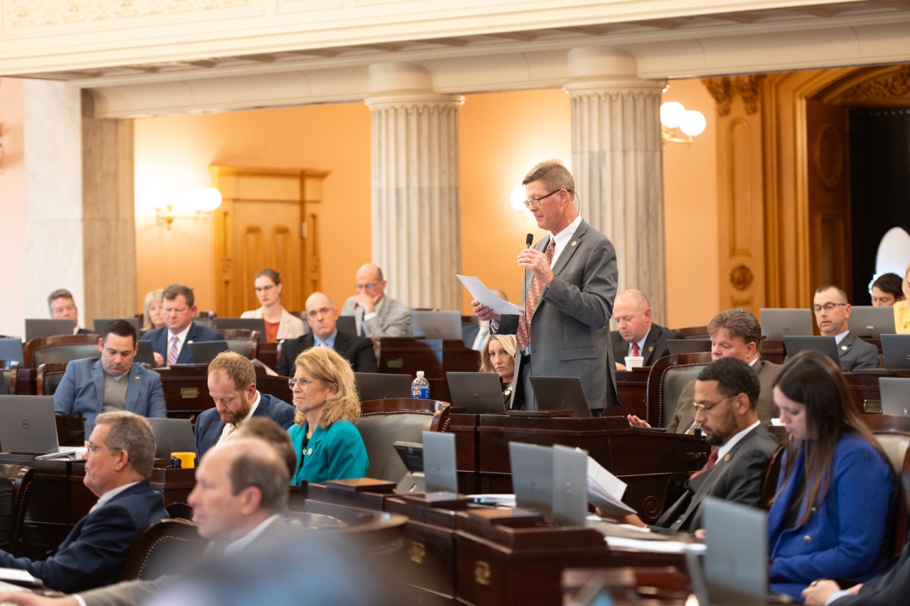 Rep. Hiner speaks on the House floor during session.