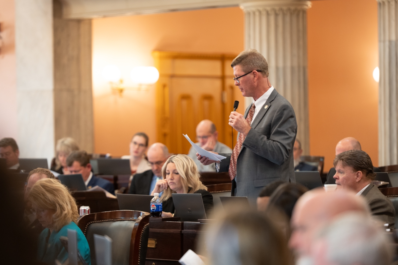 Rep. Hiner speaks on the House floor during session.