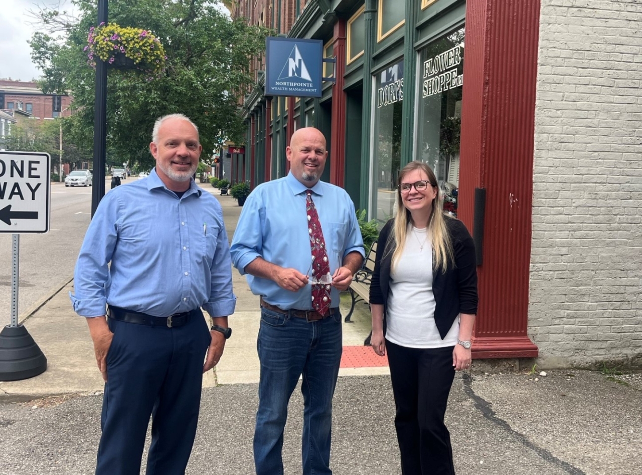 Rep. Moore visiting with Citizens National Bank in McConnelsville talking about rural healthcare
