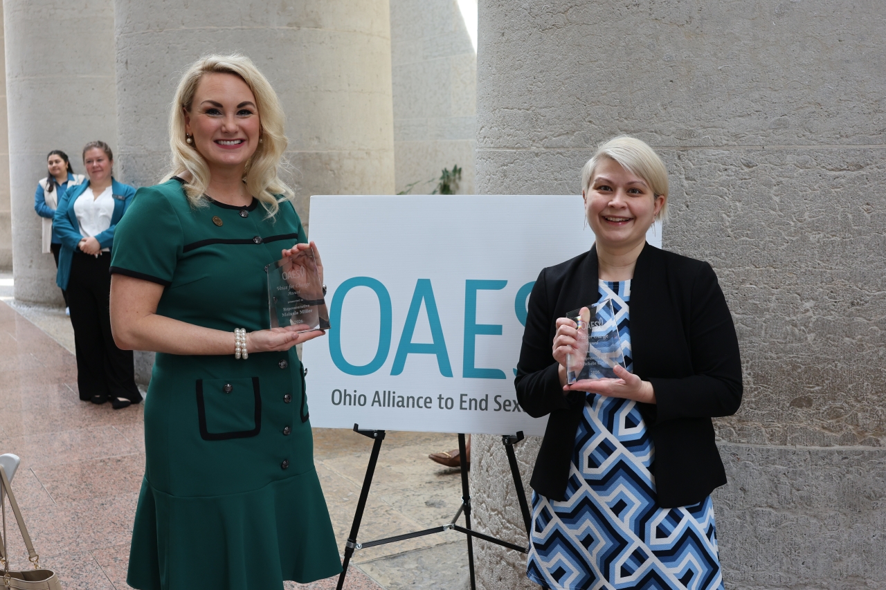 Reps. Miller and Grim Received the “Voice for Change” Award from the Ohio Alliance to End Sexual Violence last month.